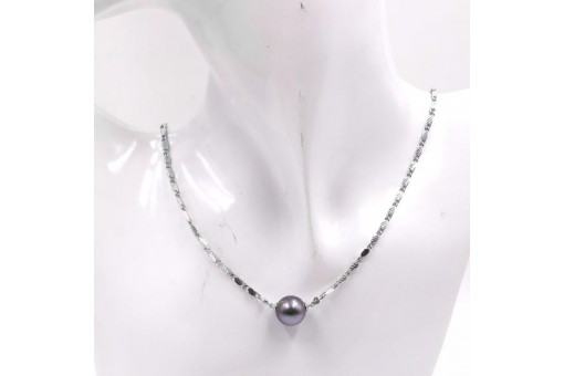 Perlenkette Hals Kette Collier mit Tahiti Perle 18 Kt 750 Wei&szlig; Gold 53 cm 