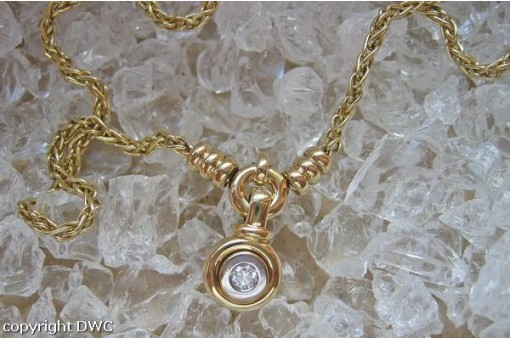 Collier Hals Kette mit Brillant Solit&auml;r Diamant 14 Kt  585 Gold 42 cm 