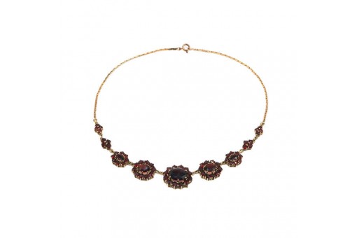 Kette Granatcollier Tracht Granate garnet 37,5 cm in 8 Kt. 333 Gelbgold