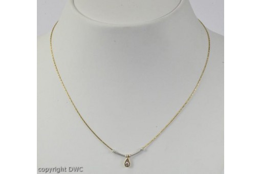 Collier Hals Kette mit Anh&auml;nger Kristall in aus 585 er Gold Weiss L&auml;nge 45,5 cm