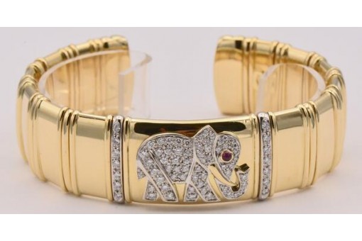 Armreif Armband Elefant mit Rubin und 72 Brillanten 1,1 ct in 18 Kt. 750 Gold