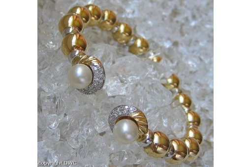 Armreif Armspange mit Perlen Perle in 18 Kt 750 er Gold Brillant Diamant 