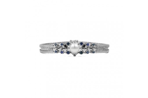 Armband 14 Kt. 585 Gold mit Perle und Safire Saphir Wei&szlig; gold 17,5 cm