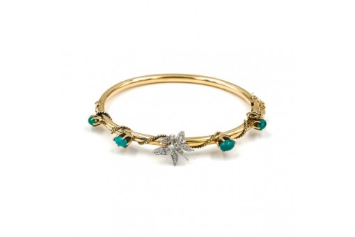 Armreif mit T&uuml;rkisen Diamanten Schmetterling in 14 Kt. 585 Gold 16 cm fein!