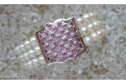 Armreif mit Perlen Rubine Perle 18 Kt. 750 er Gold 16,5cm Rubin fein