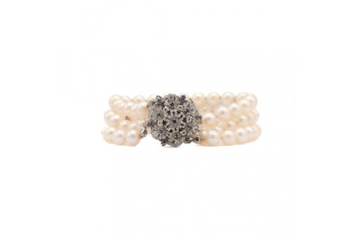 3 reihiges Armband mit Perlen und Saphire Safir in 750 18Kt Wei&szlig; Gold 18 cm