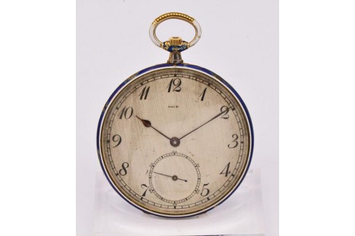 Taschenuhr KOCH guillochiert und emailliert extra flach in 18 Kt. 750 Gold