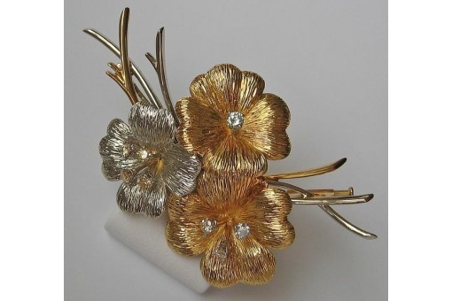 Ansteck Nadel Brosche Pin mit Diamanten Brillanten 18 Kt 750 Gold Bl&uuml;ten 