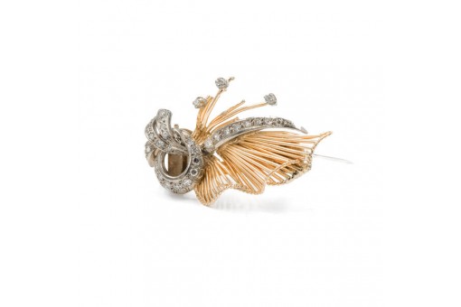 Brosche Nadel floral mit Altschliffdiamanten 18 Kt 750 Gold antik Sammlerst&uuml;ck