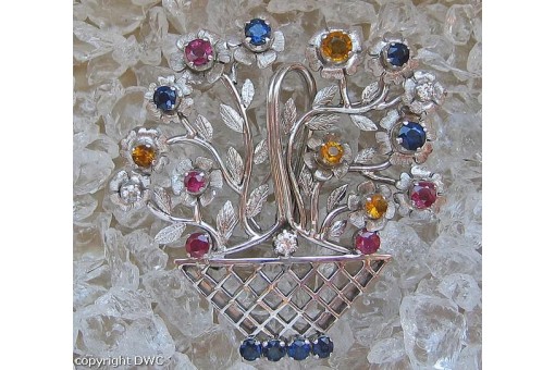 Ansteck Nadel Brosche mit Rubine Saphire Brillanten aus 333 Weiss Gold 