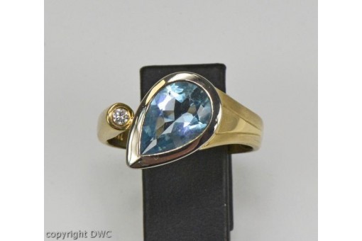 Ring mit Aquamarin Diamant Brillant aus in 18 Kt 750 er Gold 63 Expertise top!