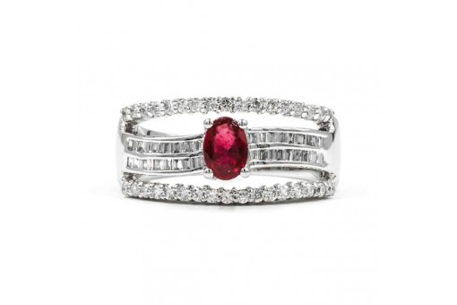 Ring mit Rubin Brillanten Diamanten in aus  18 Kt 750 er Gold 56 Edel