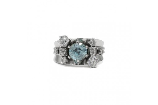 Ring mit Blautopas Brillanten Kristall in 14 Kt. 585 Wei&szlig;gold Gr. 56