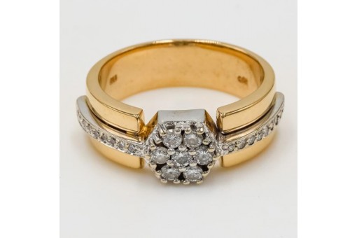 Ring mit Brillanten Diamanten in aus 585 er 14 kt Gold Gr&ouml;sse 57 Top
