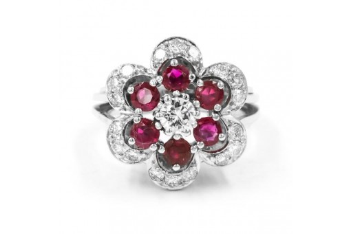 Ring mit Rubinen Brillanten Diamanten 1,6 ct in 18 Kt. 750 Gold 50 Edel