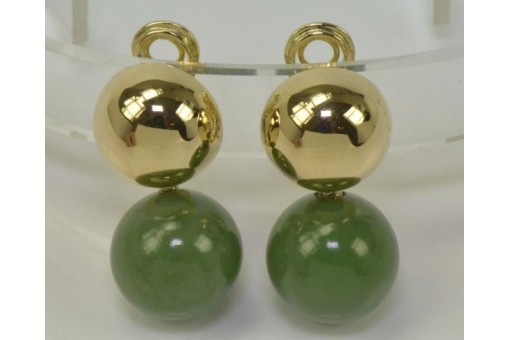 Ohrringe Ohrclips mit Jade kugeln 18 Kt 750 Gold Ohr Clips fein