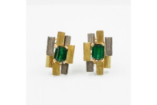 Ohrringe Clips mit Stecker in 750 18Kt Gold mit Turmaline Marke Mulin Damen.