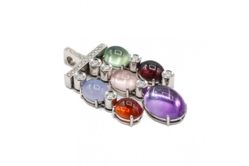 Anh&auml;nger mit Farbsteinen und Brillanten in 18 Kt. 750 Wei&szlig;gold