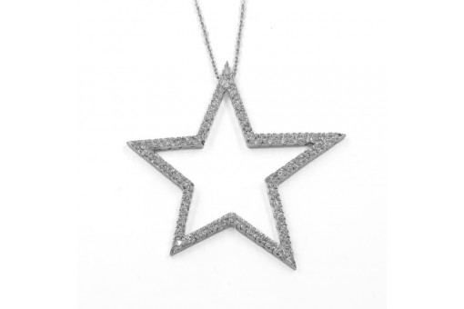 Anh&auml;nger "Stern" mit 56 Brillanten 0,84 ct in 18 Kt 750 Gold an Kette 40 cm