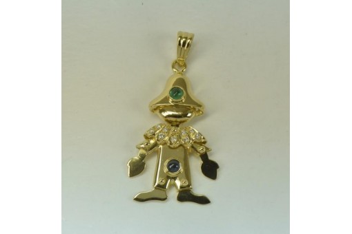 Clown Anh&auml;nger mit Smaragd Saphir Diamanten Emerald aus 750 er 18 kt. Gold 