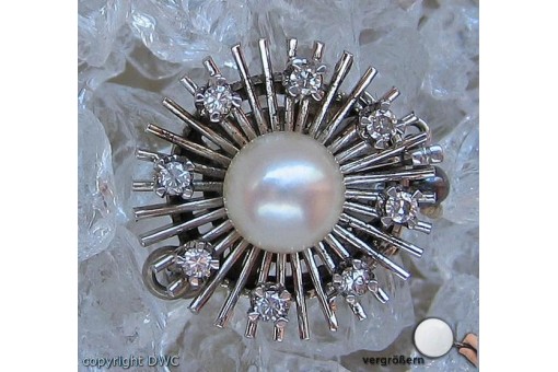 Ketten Schliesse Verschluss in 18 Kt Weiss gold mit Perle Diamanten Brillanten