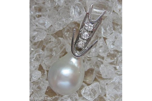 Anh&auml;nger mit Tahitiperle in aus 14 Kt 585 Wei&szlig; gold Diamanten Brillant Perlen 