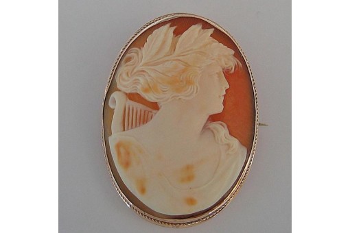 Anh&auml;nger Brosche Muschelgemme antik brooch 14Kt. 585 Gold Kamee Tracht