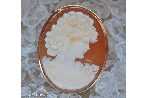 Anh&auml;nger Brosche mit Muschelgemme Kamee 18 Kt 750 Gold Dame Gemme 
