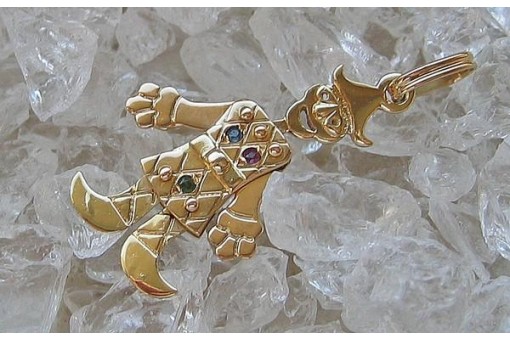 Anh&auml;nger Clown Kasperl mit Rubin Safir Smaragd in aus 14 Kt. 585 er Gold pendant