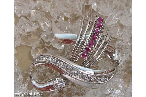 Brosche Nadel mit Brillant Diamanten Rubine in 18 Kt 750 er Gold Rubin 