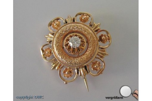Ansteck Nadel Brosche in 14 Kt 585 er Gold mit Brillanten Diamanten antik
