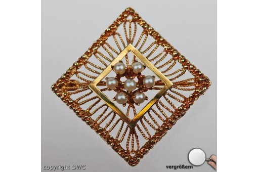 Ansteck Nadel Brosche in 14 kt 585 er Gold mit Perlen Sammlerst&uuml;ck