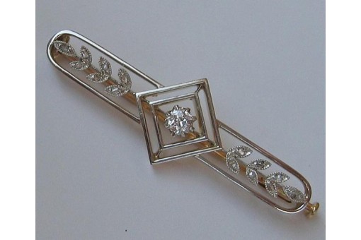 Nadel Brosche mit Diamanten in 14 Kt. 585 Gold Art Deco antik Sammlerst&uuml;ck