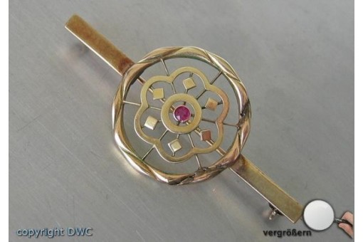 Nadel Brosche in 14 Kt 585 er Gold mit Rubin antik Rubine Sammlerst&uuml;ck