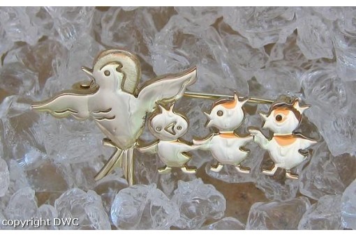 Goldbrosche Brosche mit V&ouml;gel 8 Kt 333 Gold Broschen Vogelfamilie Nadel