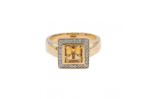 Ring mit Citrin Zitrin und 0,16 ct. Diamanten in 14 Kt. 585 Gelbgold Gr. 57