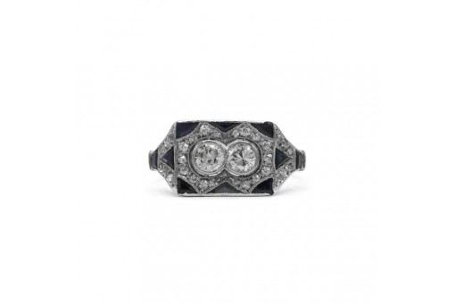 Art d&eacute;co Ring mit Altschliffdiamanten und Safire in 585 Gold 48 Sammlerst&uuml;ck