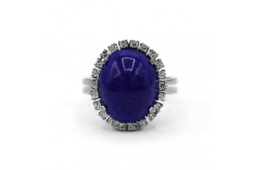 Ring mit Lapislazuli Und Diamanten 0,35 ct in 585 14Kt Wei&szlig; Gold Damen 53