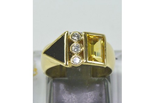 Ring mit Citrin Brillanten Diamanten Onyx aus in 750 er 18 kt Gold 46 Edel!