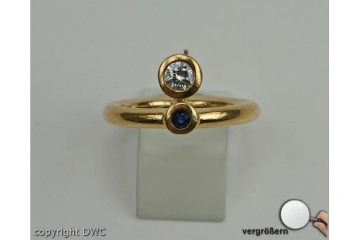 Ring mit Brillant Saphir Safir Diamanten Brillanten in 18 Kt 750 er Gold 50 top