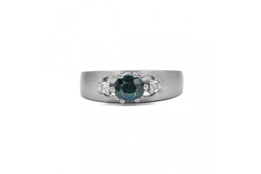 Ring mit Safir und 2 Brillanten Diamanten 0,10 ct. in 14 Kt 585 Gold 55