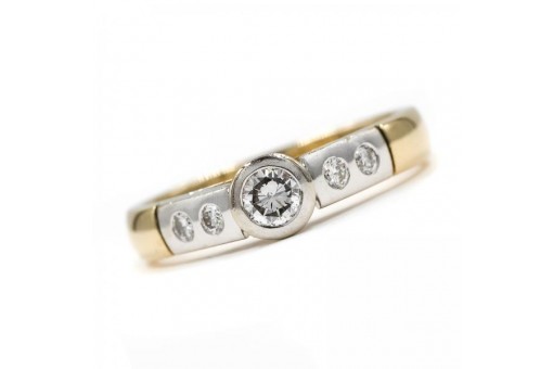 Ring mit 5 Brillanten Diamanten 0,30 ct. in 14 Kt. 585 Gold 54 Edles