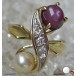Ring mit Perle Rubin Perlen Rubine Brillant Diamant in 14 Kt. 585 er Gold 54