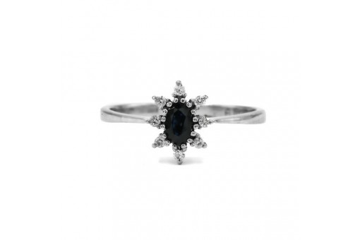 Ring mit Safir und 8 Brillanten CHR in 8 Kt. 333 Wei&szlig;gold Gr. 55