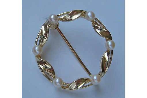 Perlenbrosche Brosche mit Perle Pearl Brooch aus 14 kt 585 Gold Perl