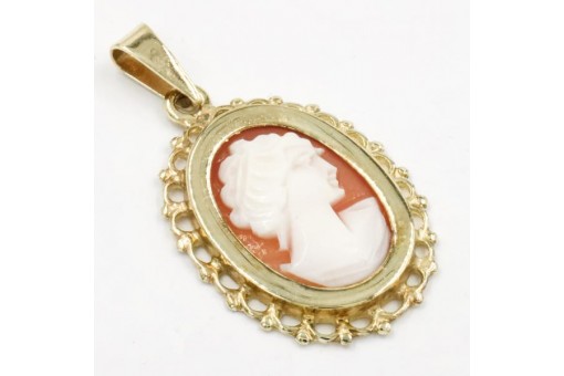 Anh&auml;nger mit Muschelgemme Gemmenanh&auml;nger 8 Kt. 333 Gold Kamee Tracht