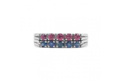 Ring mit Rubinen und Safiren in 18 Kt. 750 Wei&szlig;gold Gr. 65