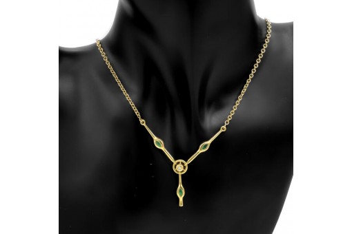 Collier Halskette mit Smaragd Diamant in 750 18 kt. Gold L&auml;nge 38,5 cm 