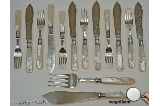Fischbesteck Speise Besteck in Sterling 925 er Sterling Silber Antik Jugendstil 