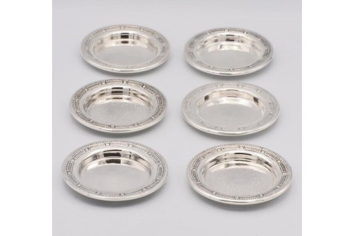 6 Glasuntersetzer Sch&auml;lchen Kopenhagen HEIMB&Uuml;RGER 1929 in 830er Silber 9,8 cm &Oslash;